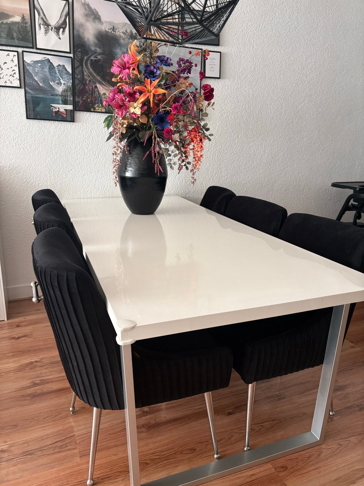 Eettafel 200x90 met 6 LW Collection eetkamerstoelen, Vijf personen of meer, 150 tot 200 cm, Rechthoekig, Kunststof