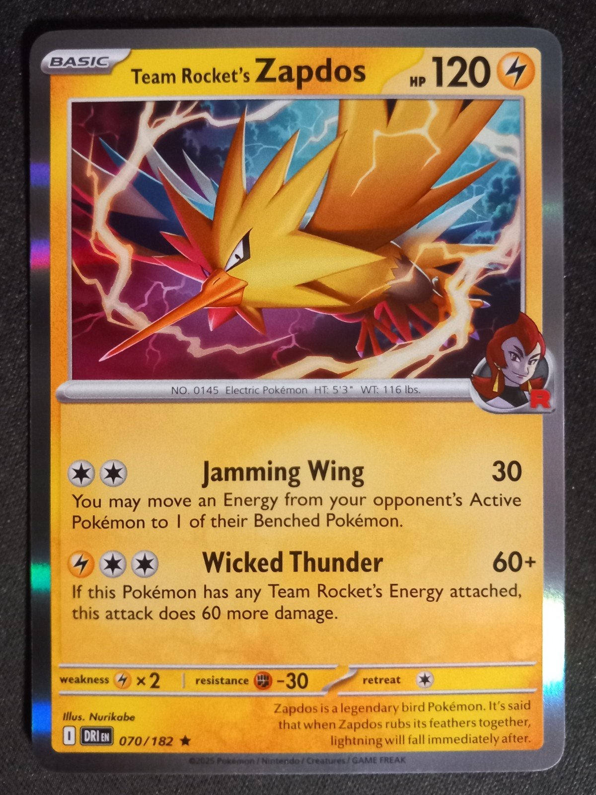 Rocket's Zapdos 070/182 Destined Rivals Holo Excellent, Ophalen of Verzenden, Zo goed als nieuw, Losse kaart, Foil