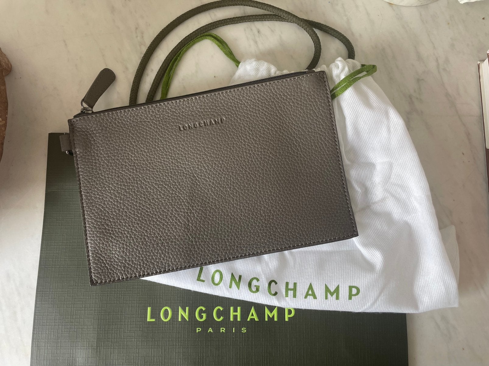 Clutch, etui, make up tasje, leer, kleur Clay, Longchamp, Verzenden, Zo goed als nieuw