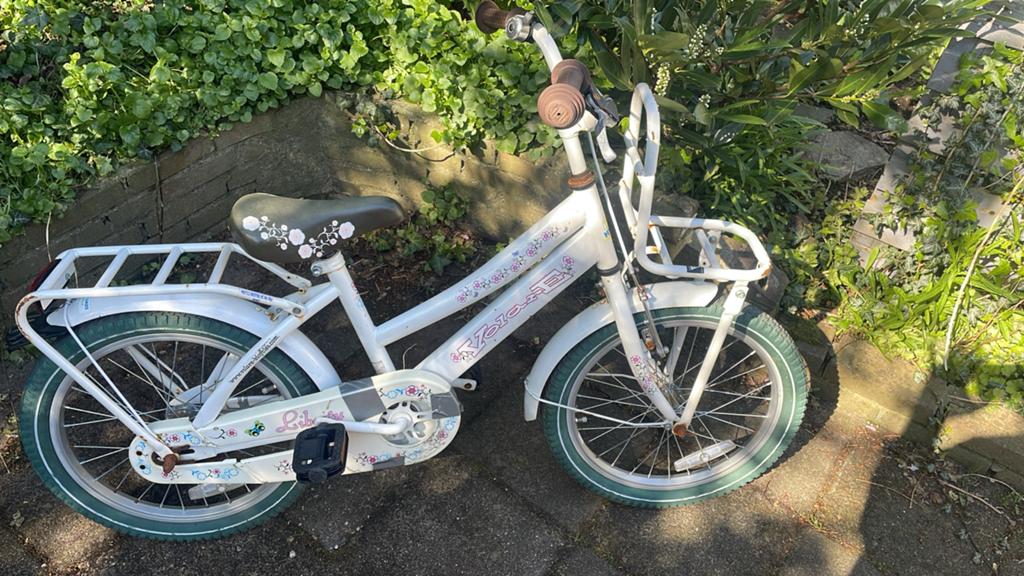 Meisjesfiets 110-116 met rek voor krat en bagagedrager, Ophalen, Gebruikt, 16 tot 20 inch