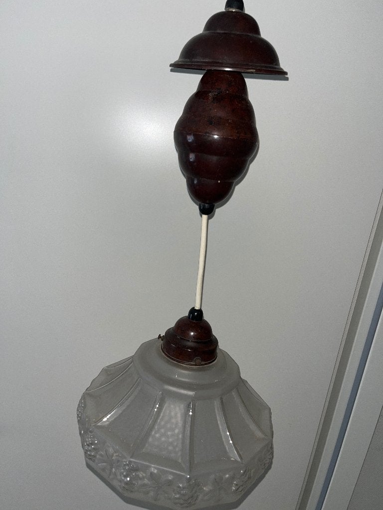 Vintage verstelbare hanglamp met glazen ka, Ophalen of Verzenden
