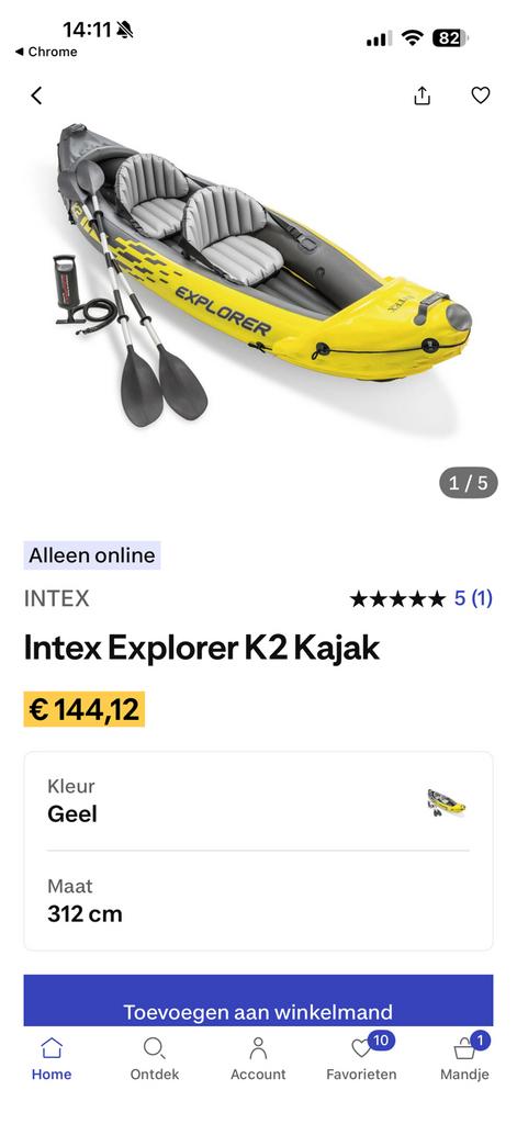 Intex explorer k2 kayak, Watersport en Boten, Kano's, Ophalen of Verzenden, Zo goed als nieuw, Twee personen, Kajak