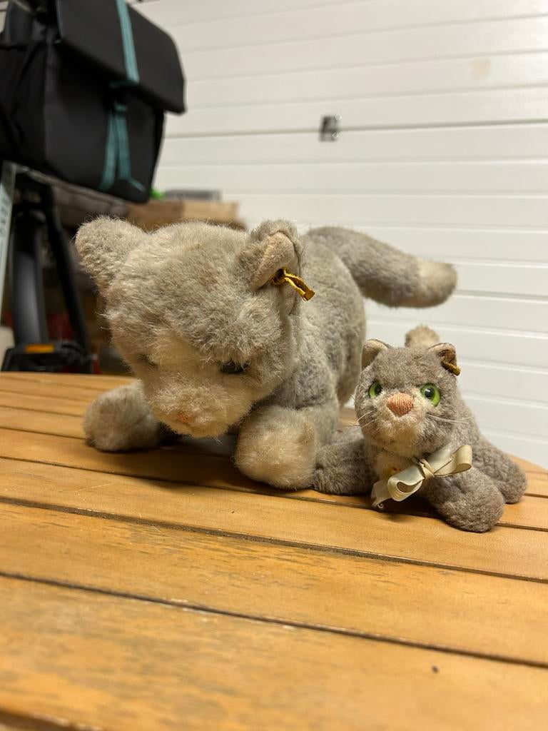 Vintage Steiff Kattenpaar: Grote en Kleine Grijze Kat, Ophalen, Gebruikt, Overige merken, Grijs