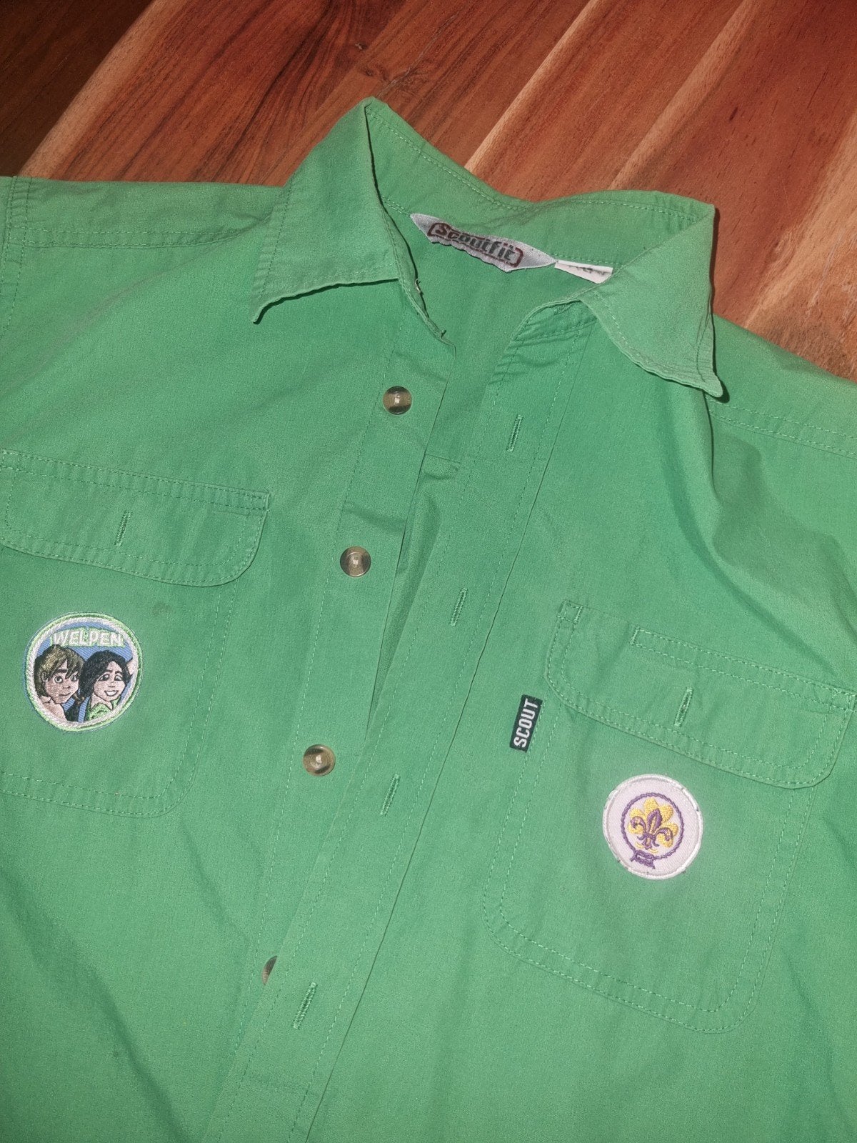 Groene Scouting Blouse Scoutfit Maat 152 Welpen, Verzamelen, Ophalen of Verzenden, Gebruikt, Kleding