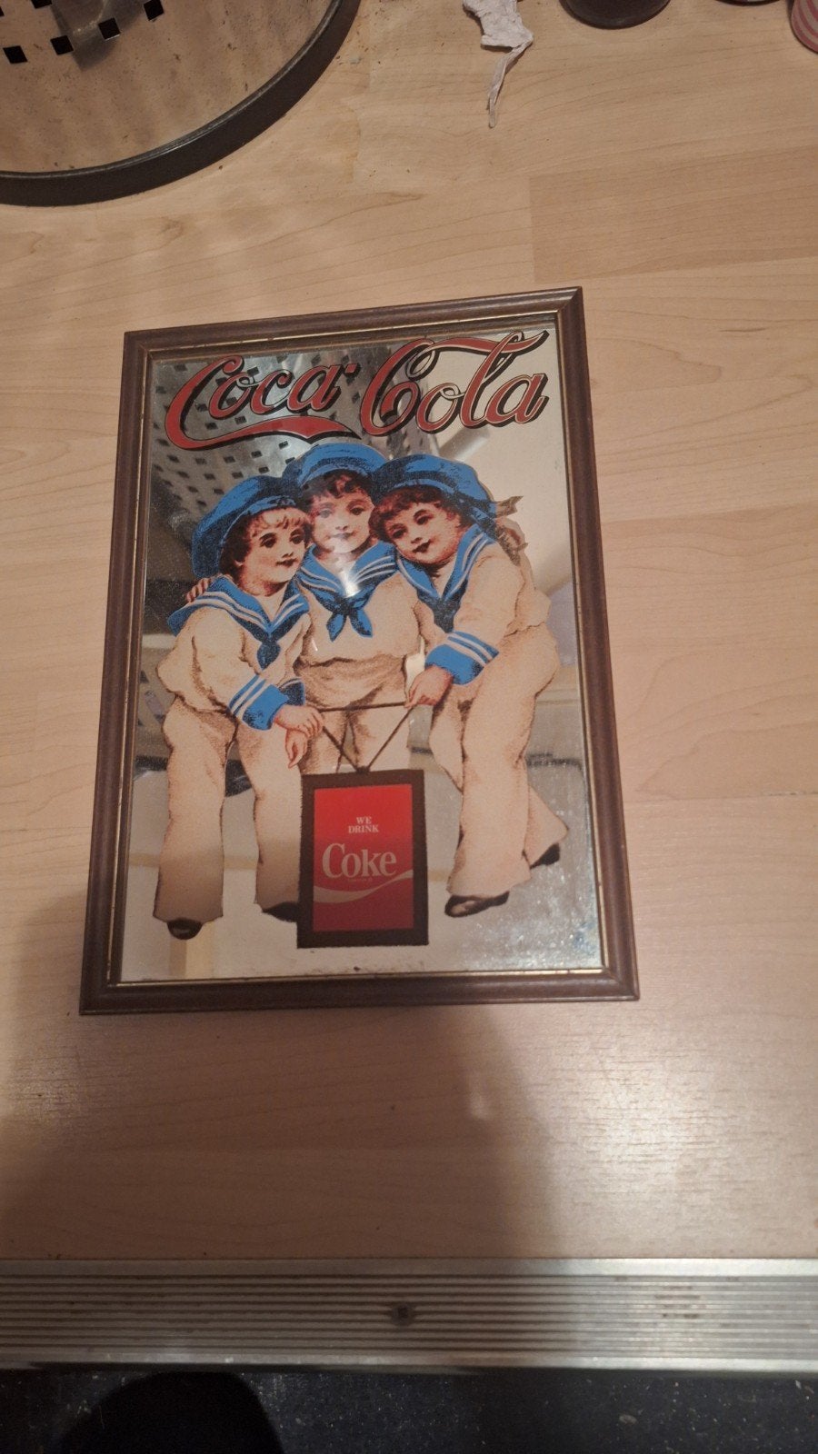 Vintage Coca-Cola spiegel met matrozenafbeelding, Ophalen, Rechthoekig, Minder dan 50 cm, Minder dan 100 cm