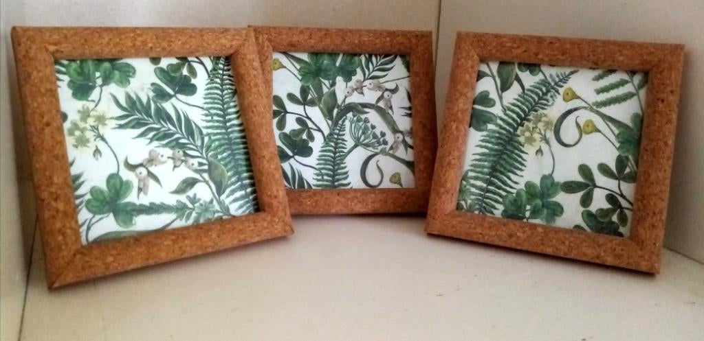 3x kurk fotolijst met varen planten decor, Ophalen, Nieuw