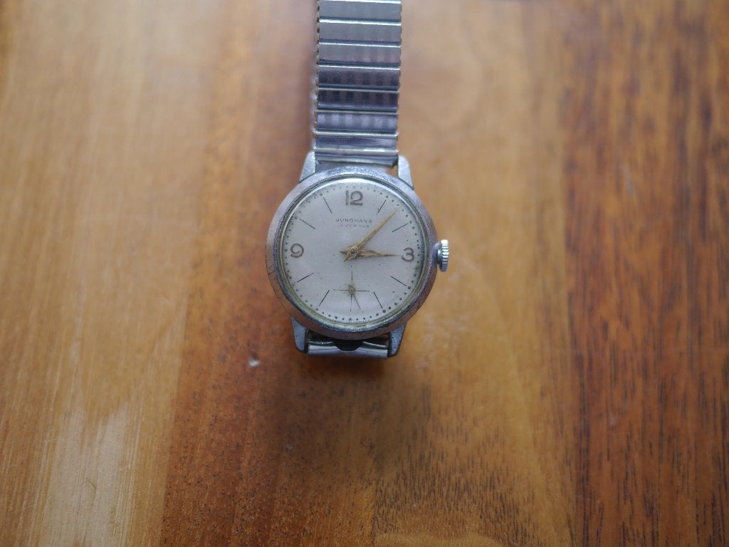 junghans, handwinder, 15 jewels, vintage, Overige merken, Staal, Staal, Polshorloge