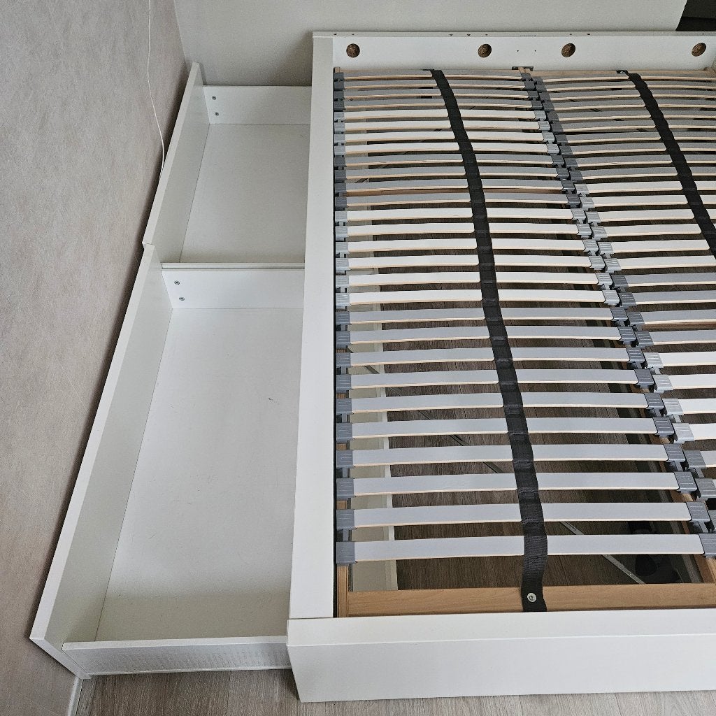 GRATIS: IKEA MALM tweepersbed, Ophalen, Gebruikt, Wit, 140 cm