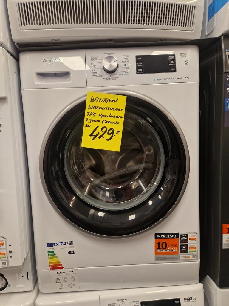 Nieuwe Whirlpool wasmachine 7 kg, 1400 toeren, Witgoed en Apparatuur, Ophalen, Nieuw, Voorlader, 85 tot 90 cm