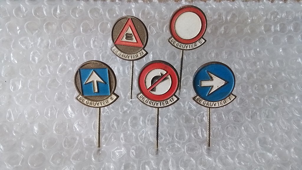5 verschillende speldjes de Gruyter verkeersborden, Ophalen of Verzenden, Zo goed als nieuw, Overige onderwerpen
