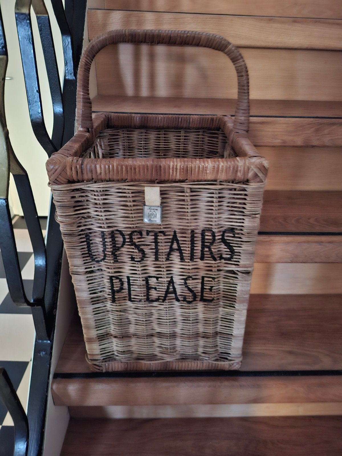 Riviera Maison trapmand 'Upstairs Please' 54x28/32.5cm, Gebruikt, Ophalen of Verzenden, Landelijk, Natuurlijk materiaal