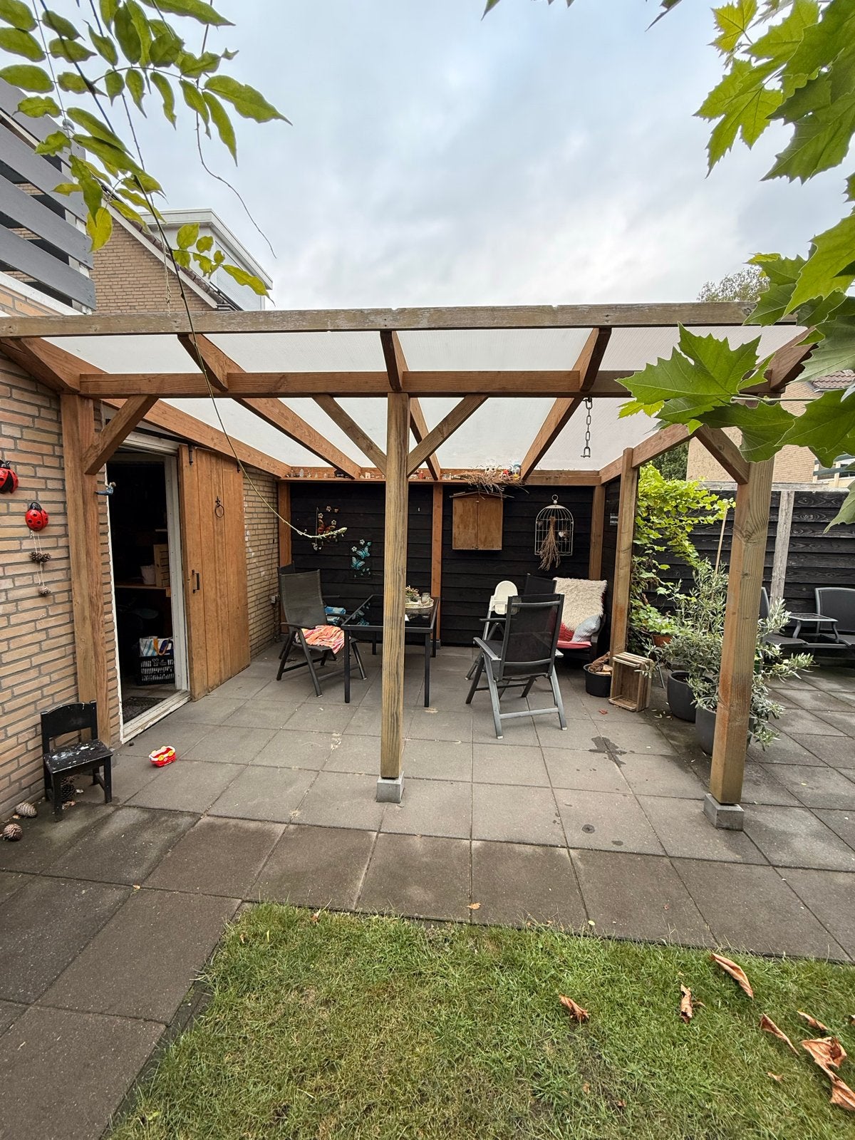 Houten overkapping met polycarbonaat dak, Ophalen of Verzenden, Gebruikt, Veranda