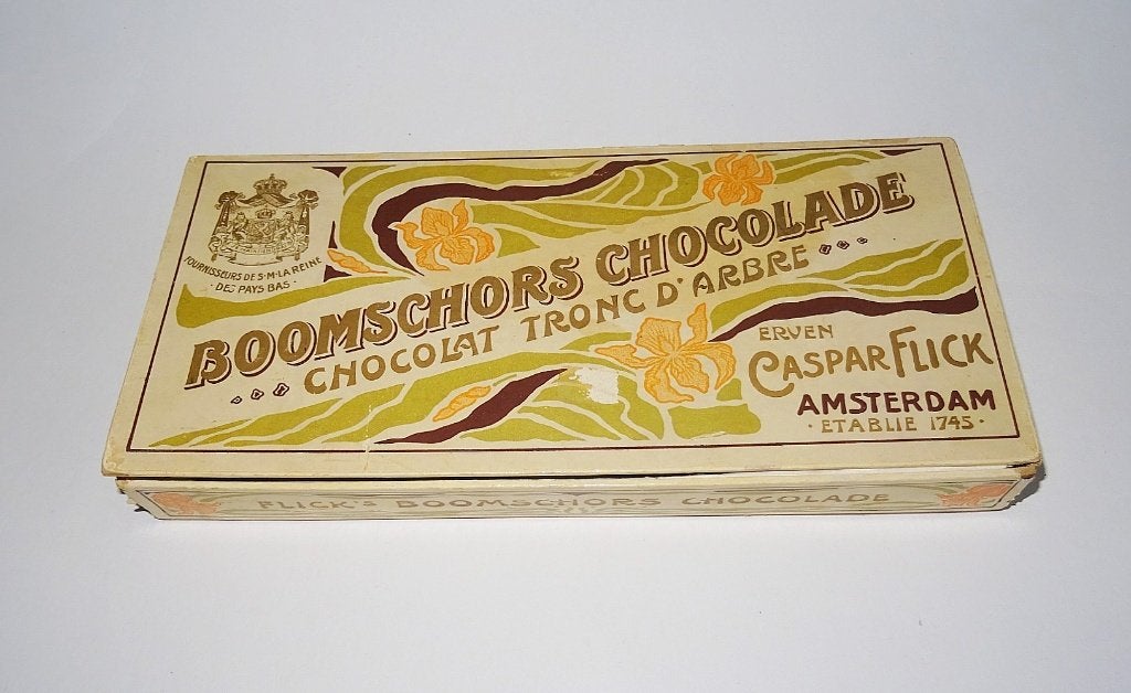Antieke doos Flick Boomschors chocolade, Ophalen of Verzenden, Gebruikt, Verpakking