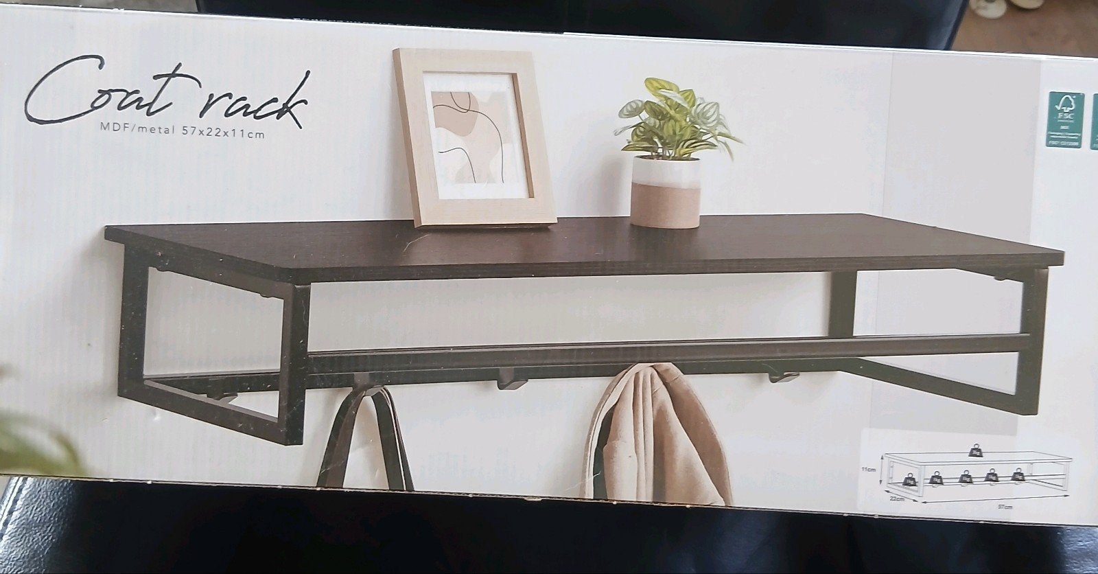Wandkapstok met plank en haken - MDF/metaal, Wandkapstok, Nieuw, Ophalen of Verzenden, Minder dan 100 cm