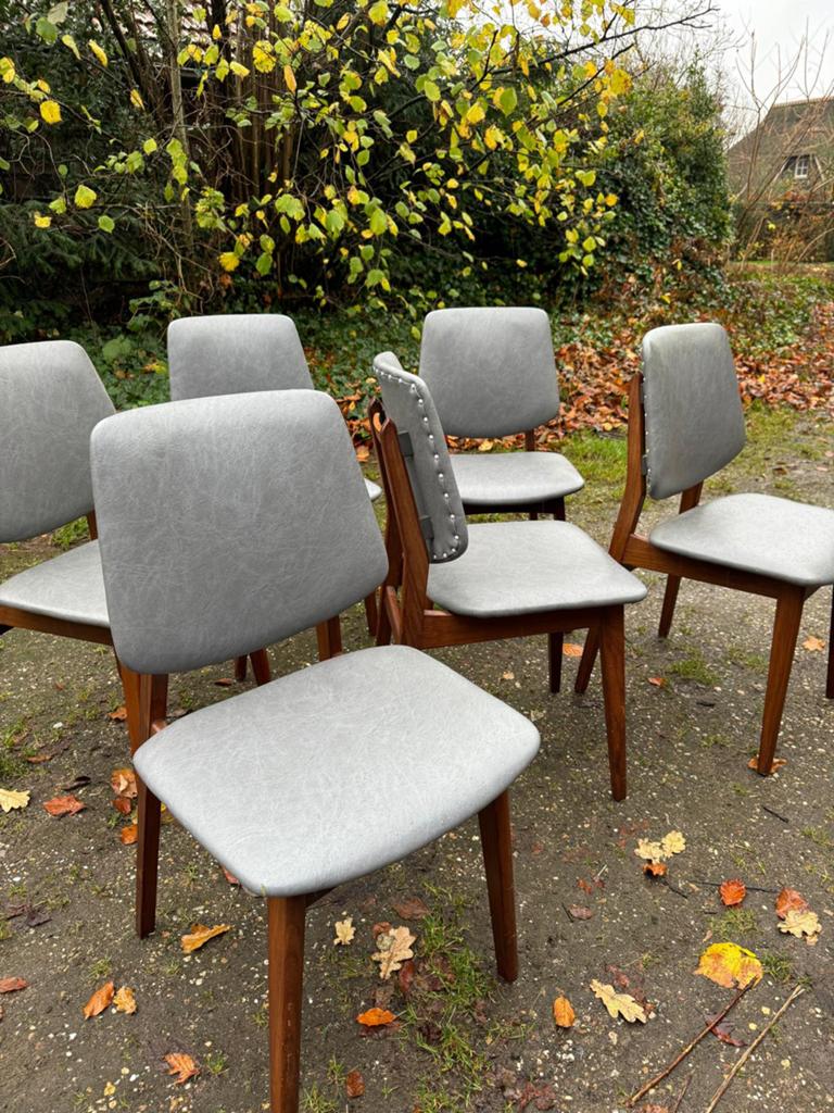 6 eetkamerstoelen (vintage/Scandinavisch/jaren60), Huis en Inrichting, Stoelen, Ophalen, Gebruikt, Blauw, Vijf, Zes of meer stoelen