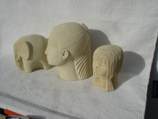 3x Vintage MARBELL Stone Art beelden / objecten