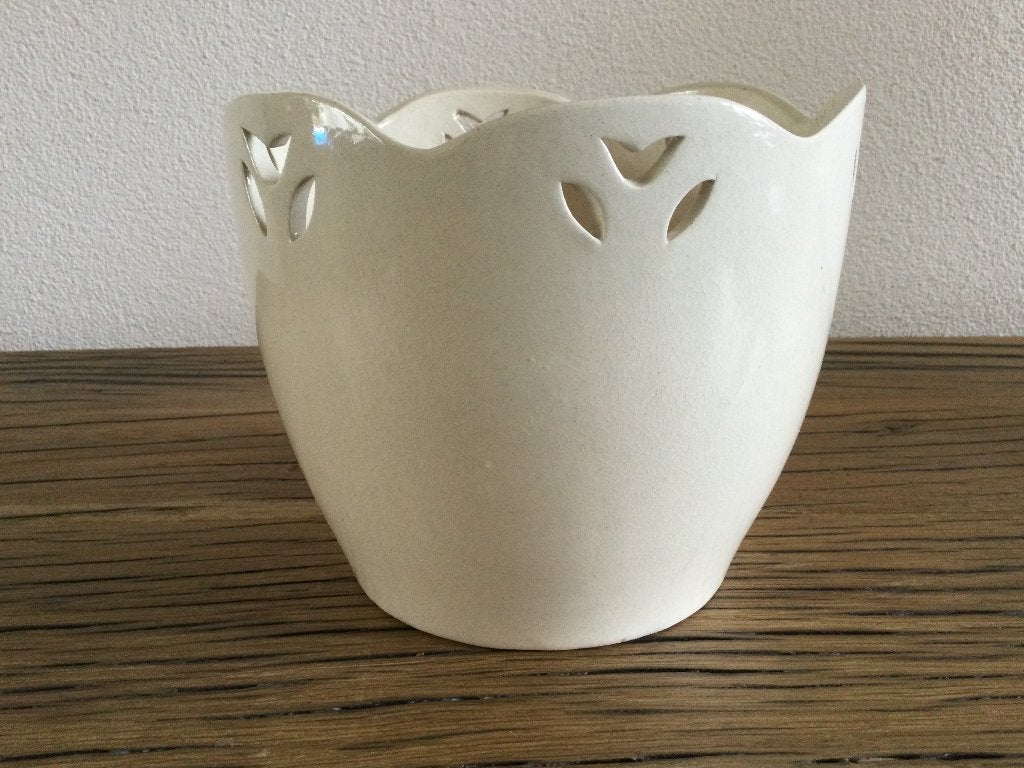 Bloempot blad motief , crème kleur, Tuin en Terras, Rond, Ophalen of Verzenden, Zo goed als nieuw, Binnen