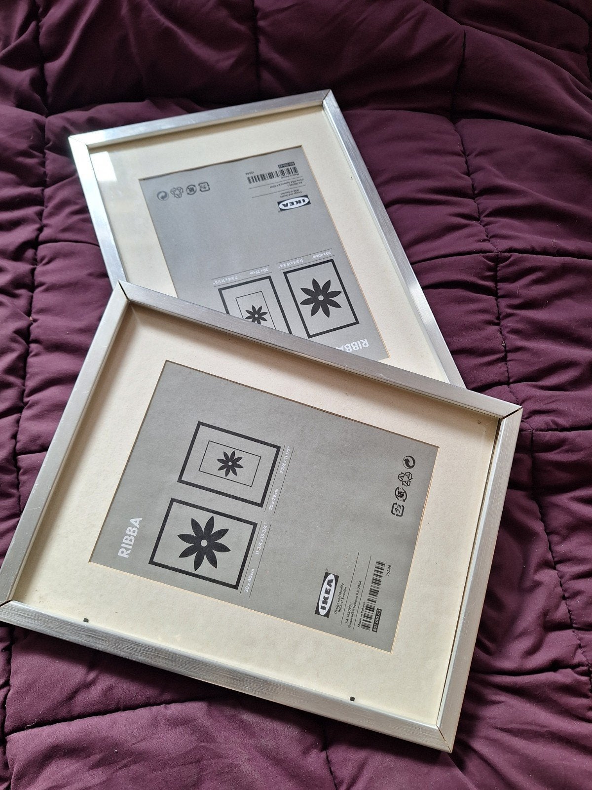 2x IKEA RIBBA fotolijst zilverkleurig met passe-partout, Ophalen, Hangend, Zo goed als nieuw, Fotolijst