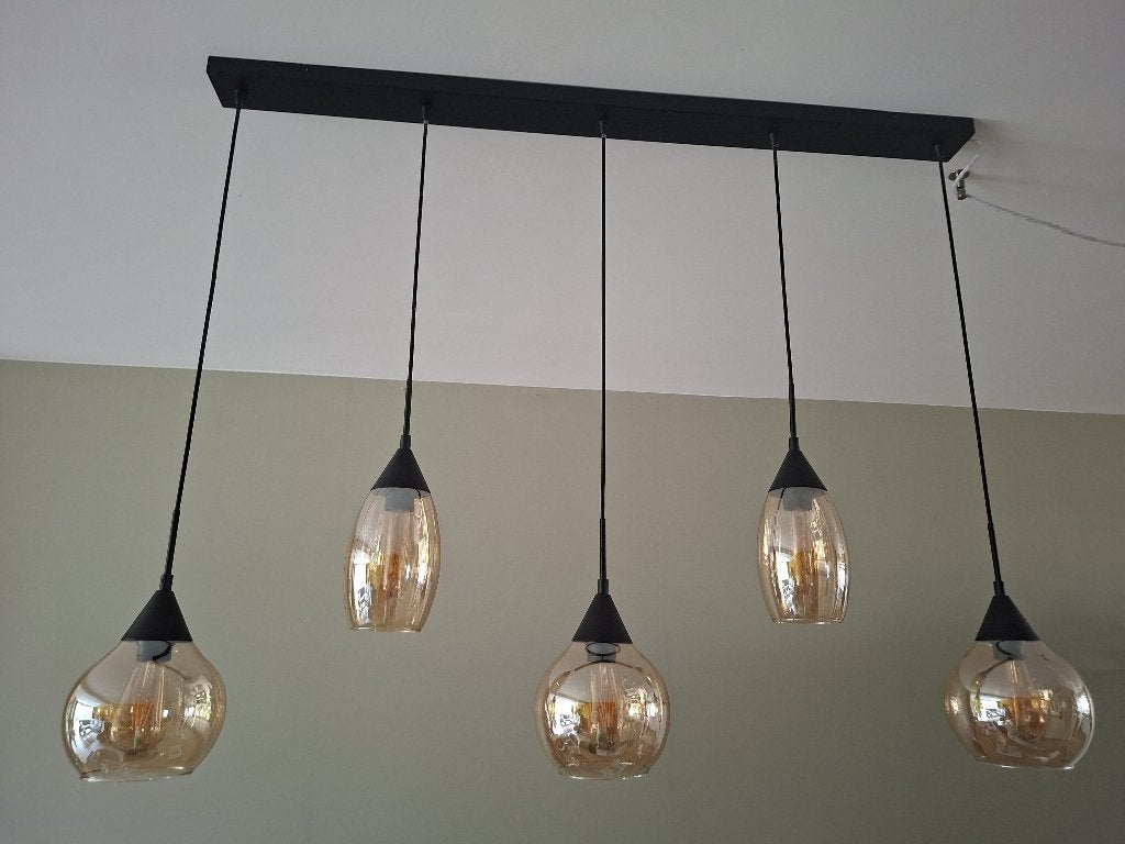 Te koop mooie eettafel lamp, Ophalen, Gebruikt, E27 (groot), Glas