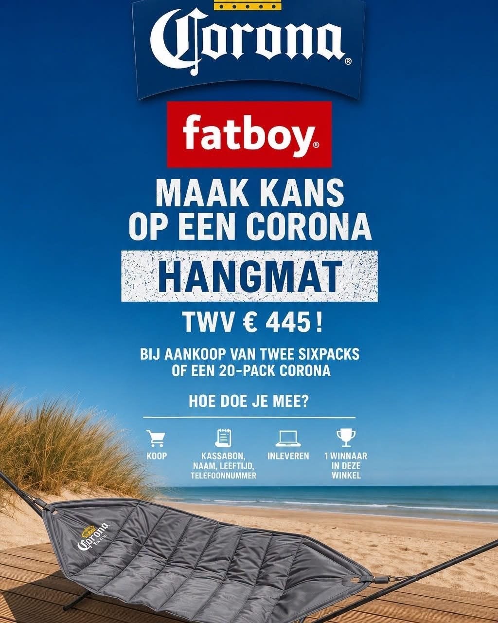 Corona Fatboy Hangmat - Nieuw in doos!, Tuin en Terras, Hangmatten, Binnen, Nieuw, Ophalen of Verzenden, Met standaard