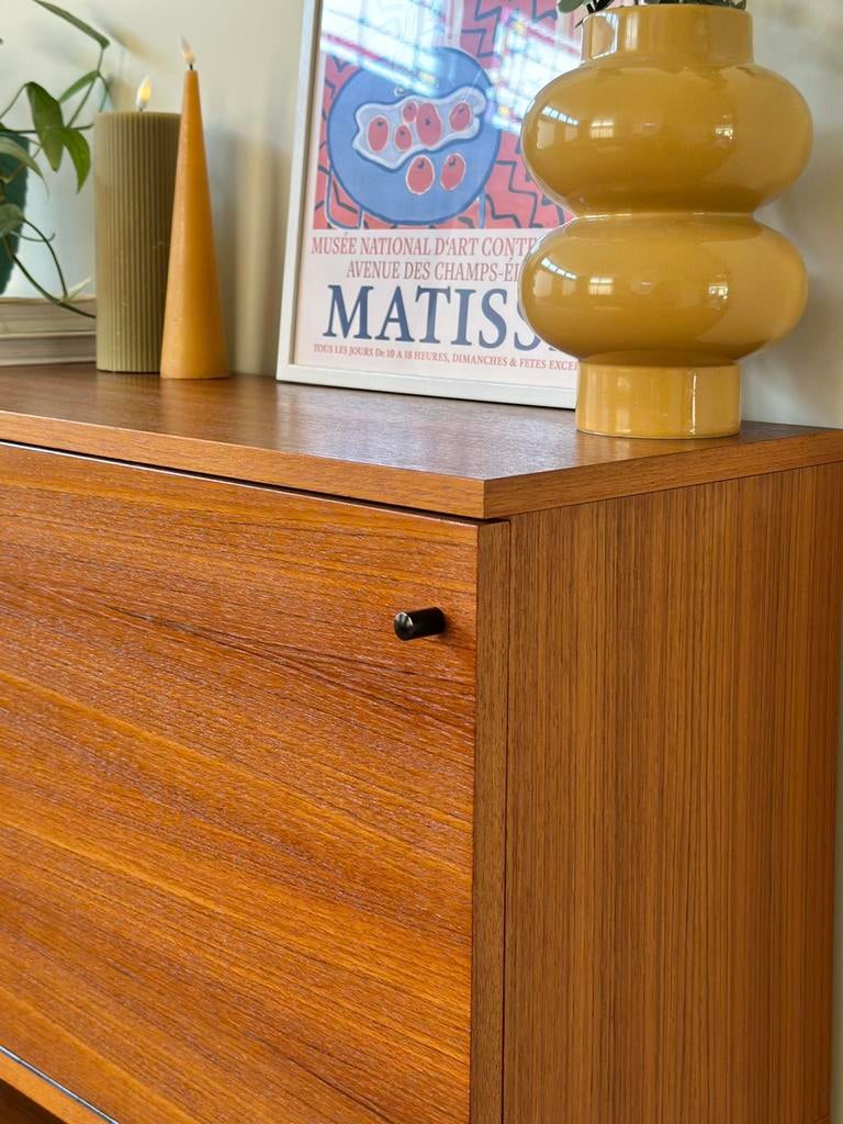 Vintage wandmeubel Rego teak metaal jaren 50/60/70, Ophalen, Teakhout, Minder dan 150 cm, Minder dan 100 cm