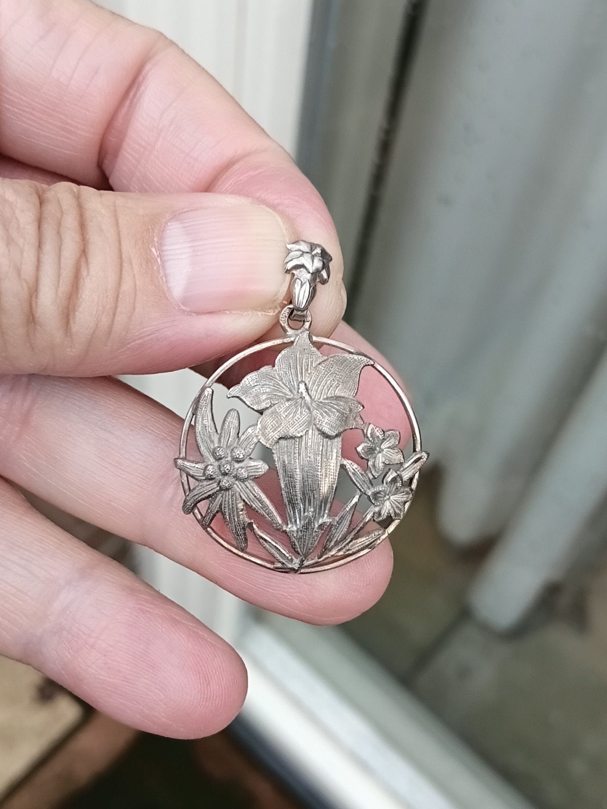 mooie zilveren hanger met alpenbloemen, Sieraden, Tassen en Uiterlijk, Antieke sieraden, Verzenden, Zilver, Hanger