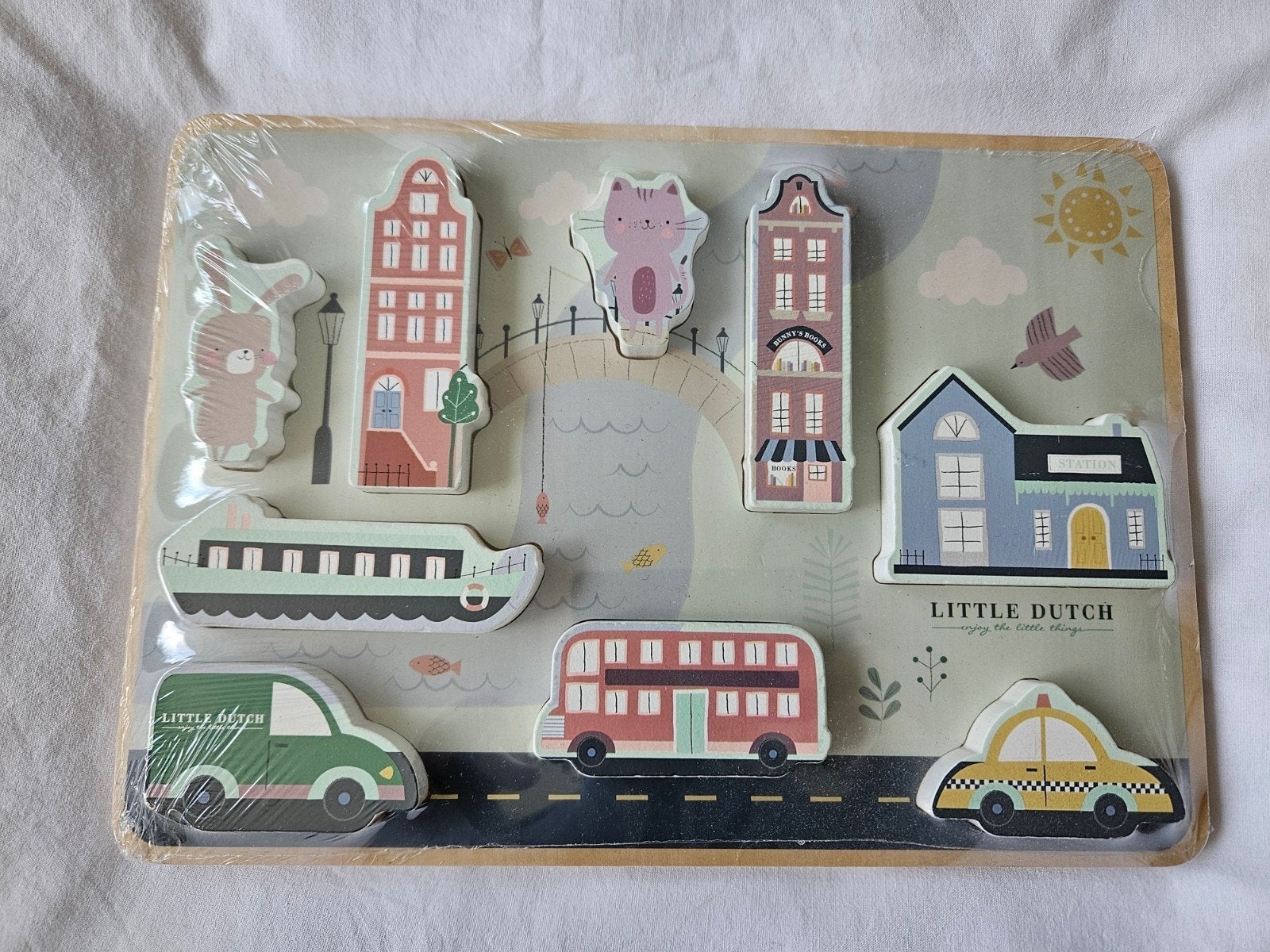 Little Dutch Houten Puzzel Voertuigen en Huizen, Ophalen of Verzenden, Zo goed als nieuw, Overige typen