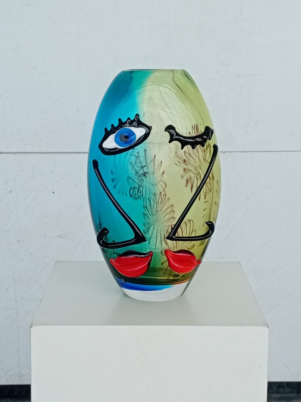 Glazen Murano vaas in de stijl van Picasso 1980s design, Ophalen