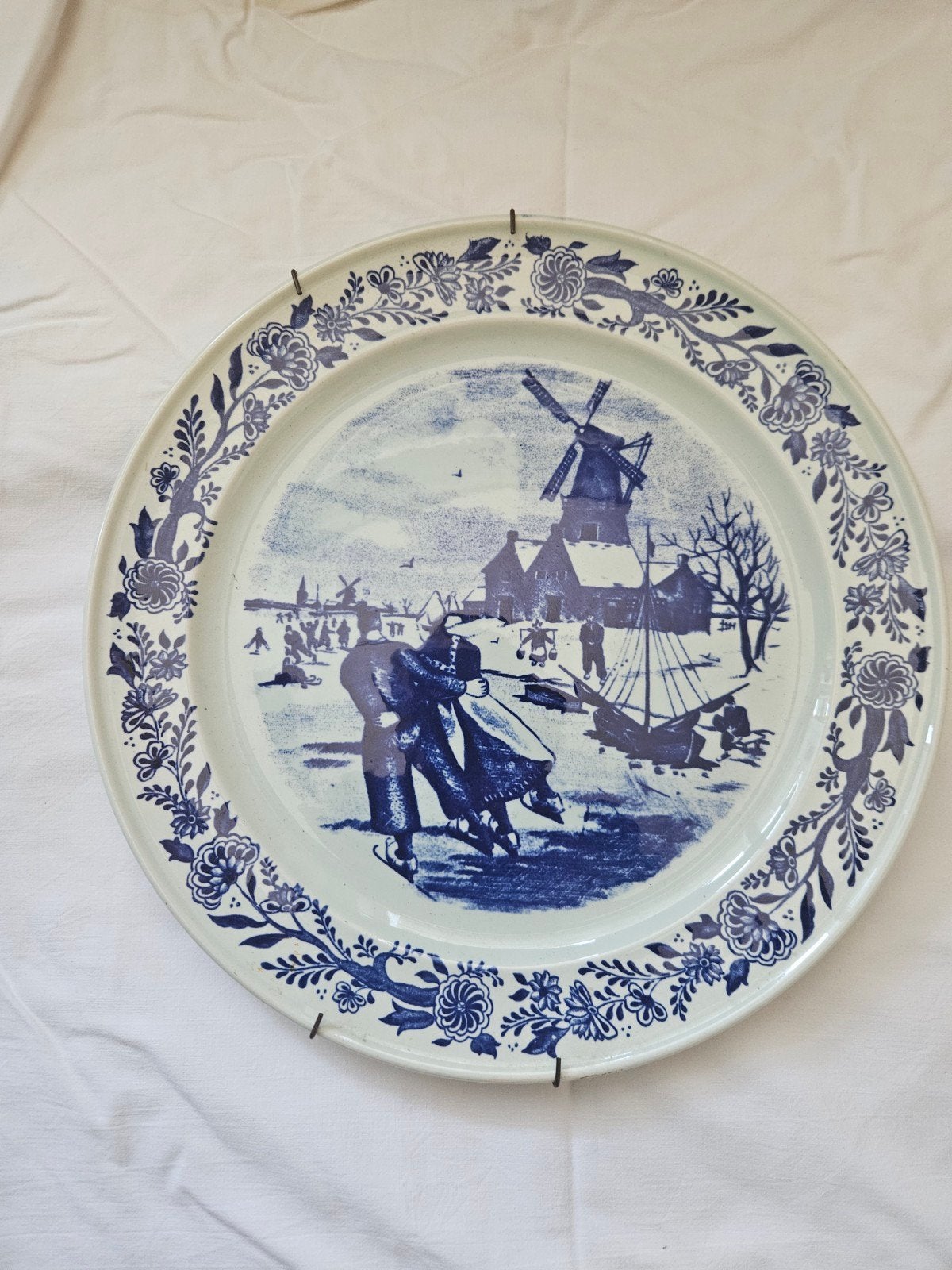Delfts Blauw Wandbord Schaatsers Molen Wintertafereel, Ophalen of Verzenden