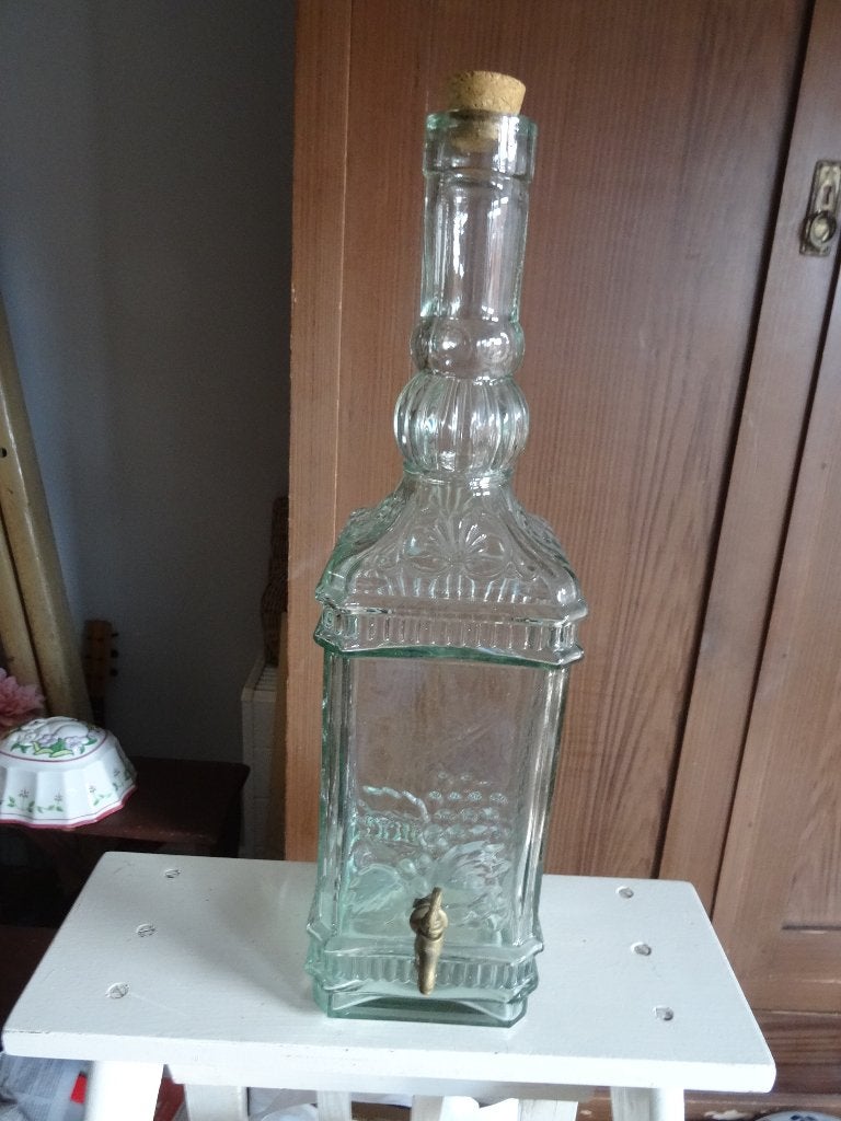 Oude glazen dispenser met kraantje Italie met druiven 48 cm, Ophalen