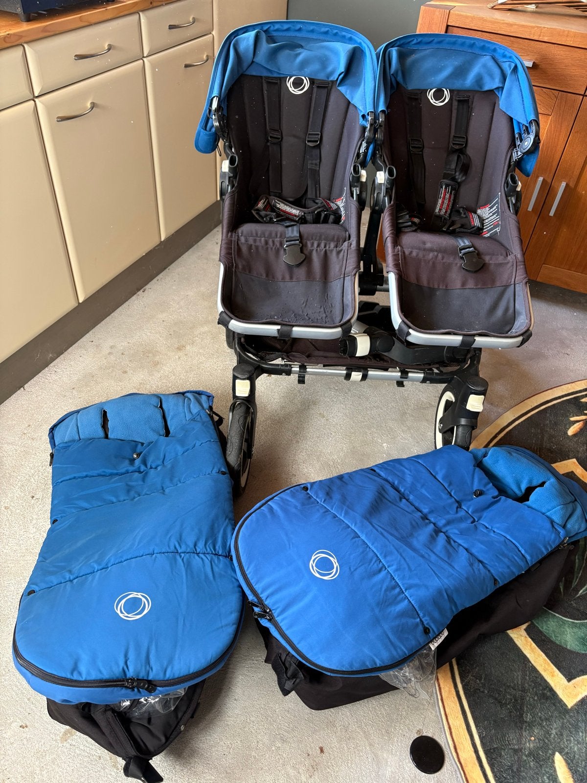 Bugaboo Donkey Tweeling Kinderwagen Zwart/Turquoise, Gebruikt, Ophalen, Kinderwagen, Duowagen