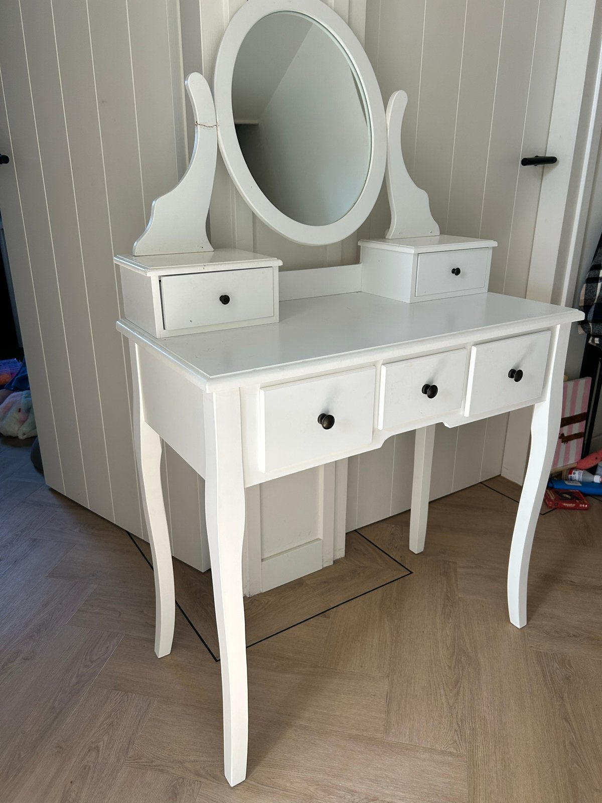 Witte kaptafel met spiegel en 5 lades, Ophalen, Gebruikt, 100 tot 150 cm, 50 tot 100 cm