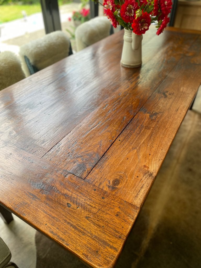 Massief eiken boerentafel/kloostertafel 220cmx89cm, Huis en Inrichting, Ophalen, Gebruikt, Overige vormen, 200 cm of meer