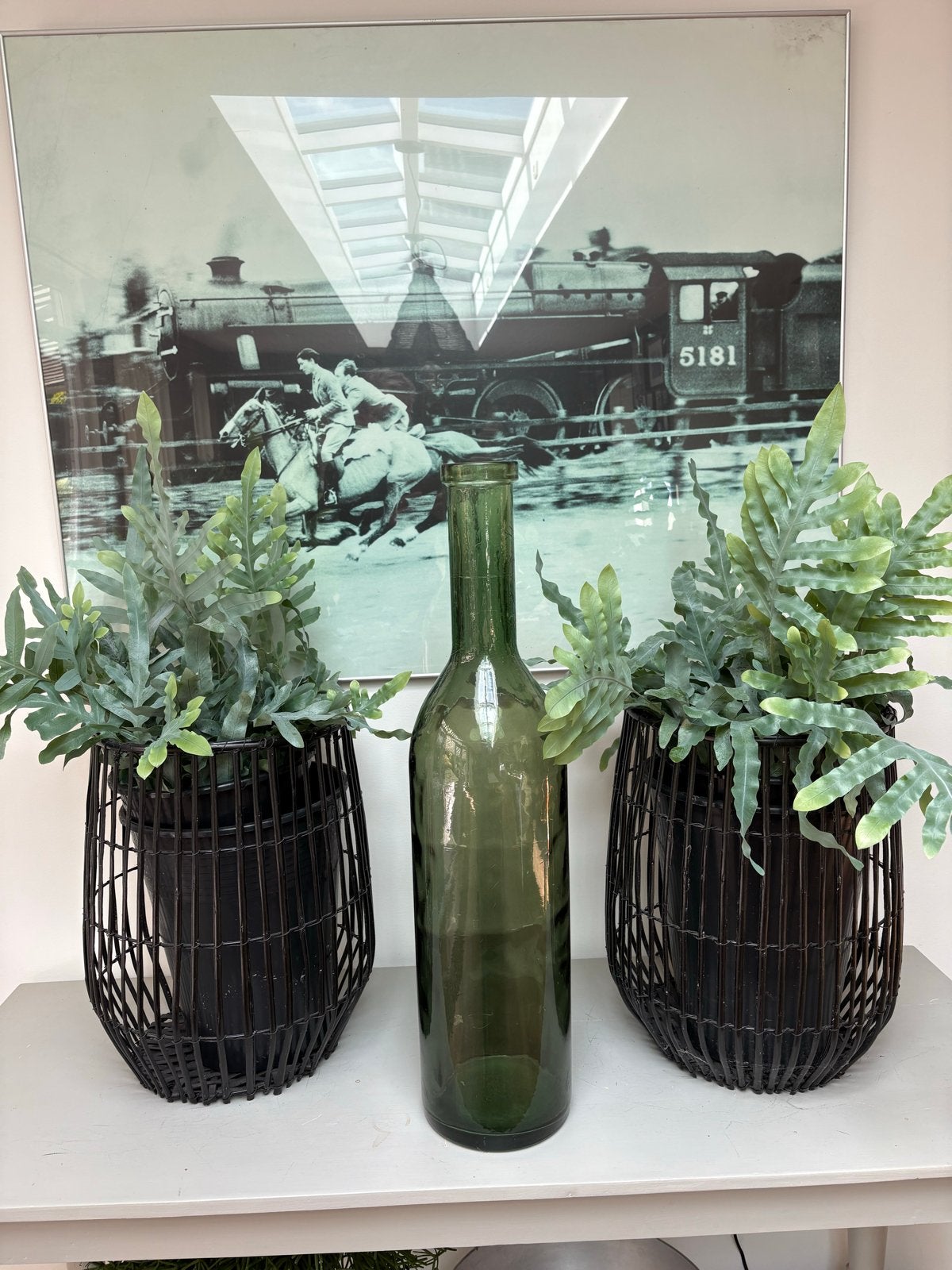 Grote groene glazen fles 76 cm hoog- decoratief, Ophalen of Verzenden
