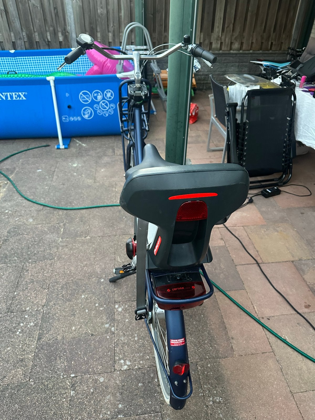 Elektrische Cortina Moederfiets met kinderzitjes, 2 zitjes, Dubbele standaard, Trommelrem, Ophalen