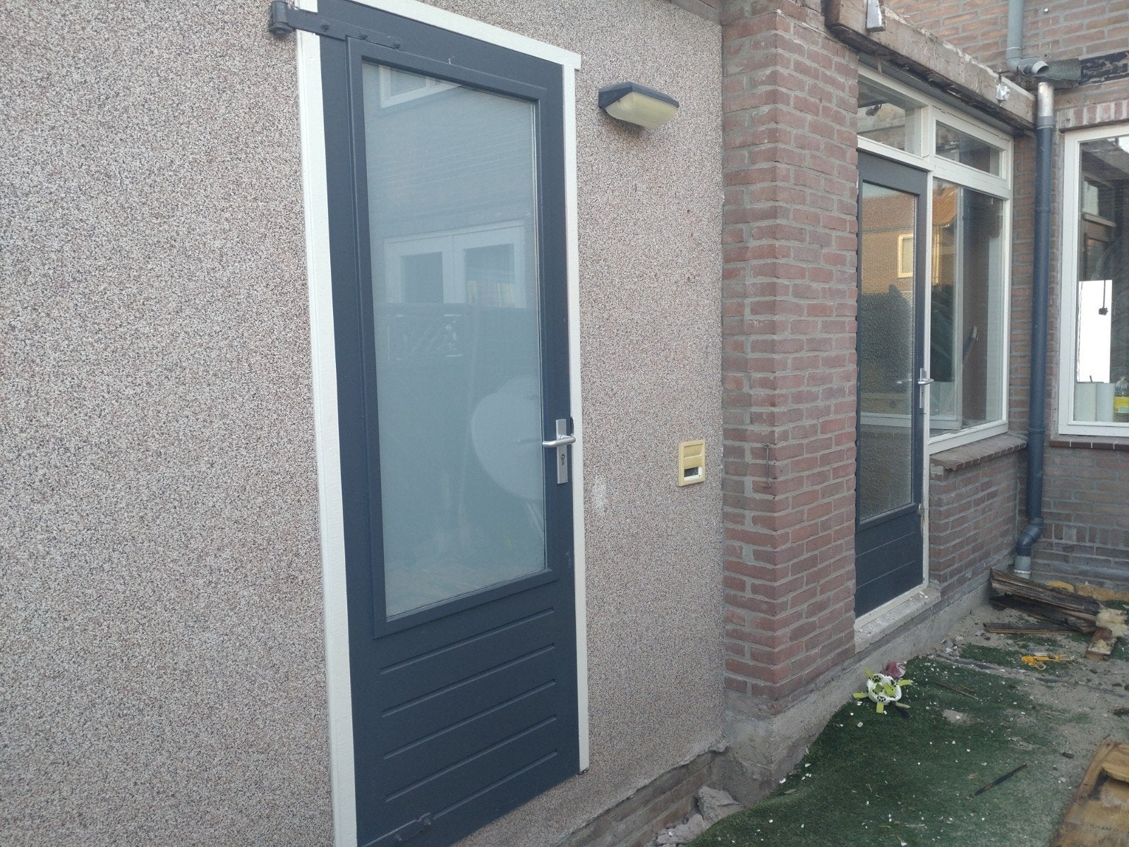 2 Hardhouten Buitendeuren met Glas, Ophalen, Gebruikt, 200 tot 215 cm, Glas