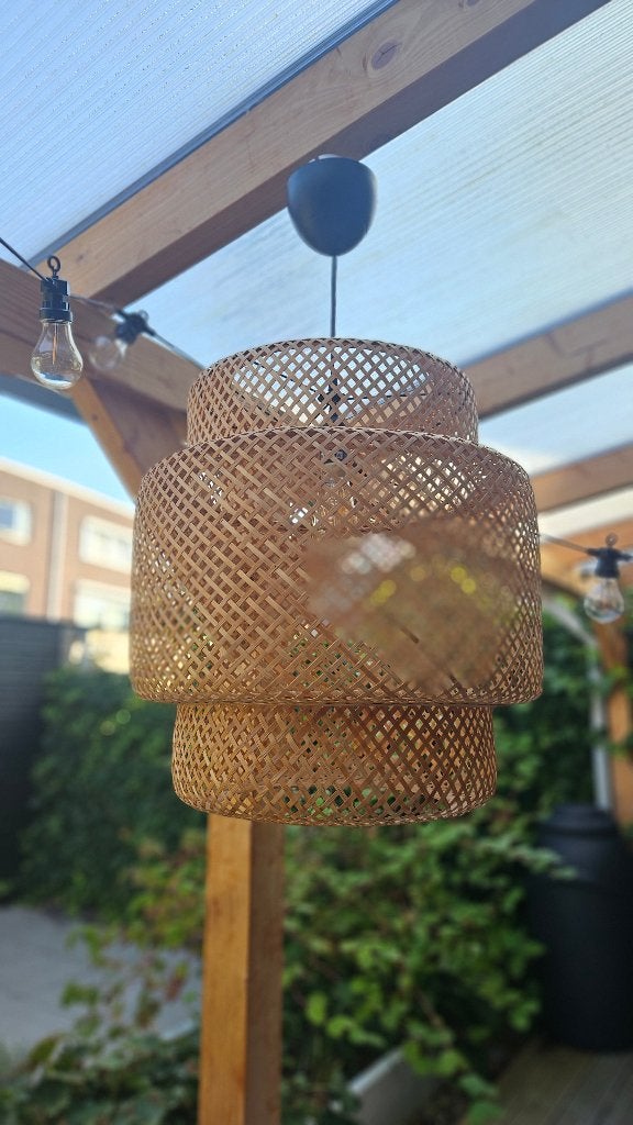 Bamboe hanglamp Sinnerlig van Ikea 50 cm, Ophalen, E27 (groot), Zo goed als nieuw, Bohemian Ibiza stijl.