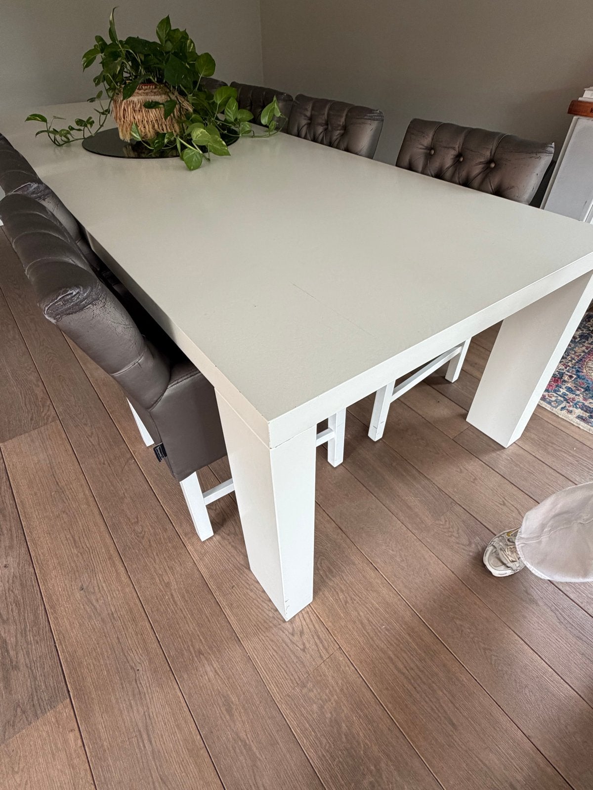 Grote witte eettafel met ruimte voor 8 personen, Huis en Inrichting, Ophalen, Gebruikt, 100 tot 150 cm, 200 cm of meer