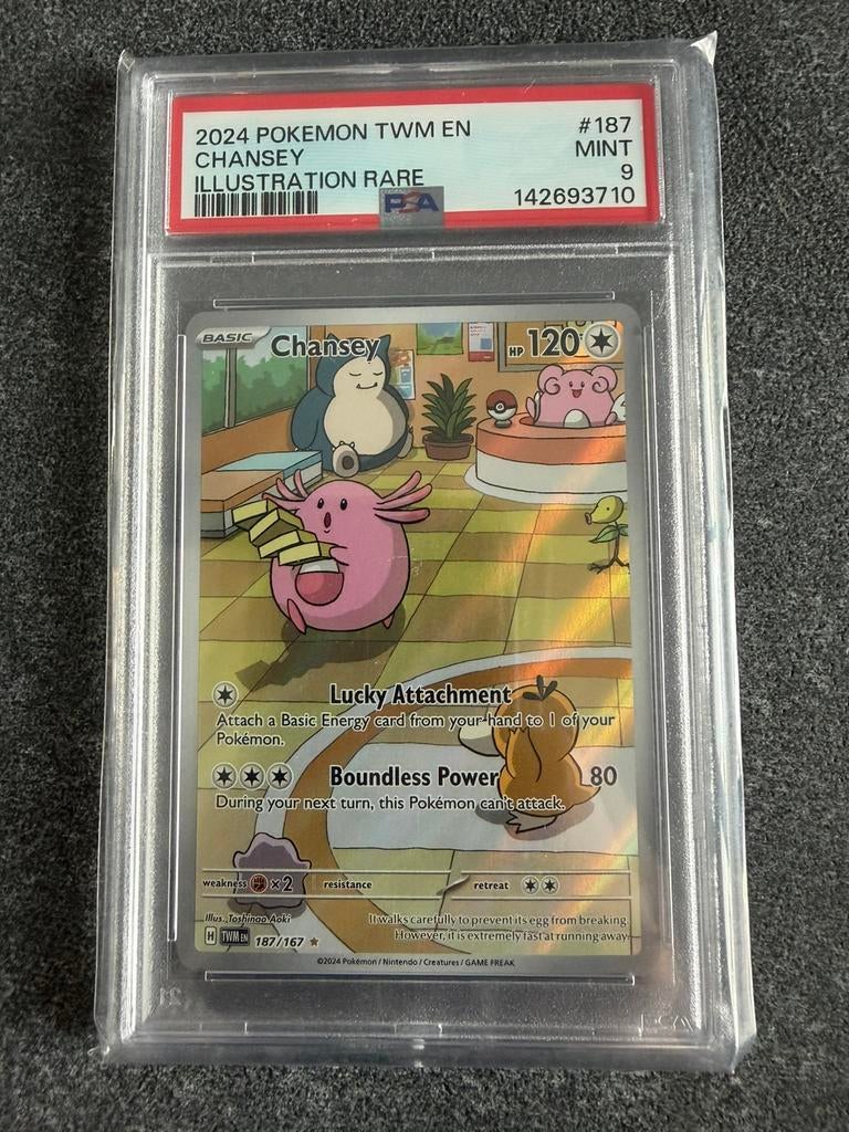 Chansey 187/167 Pokémon Twilight Masquerade Graded PSA 9, Ophalen of Verzenden, Zo goed als nieuw