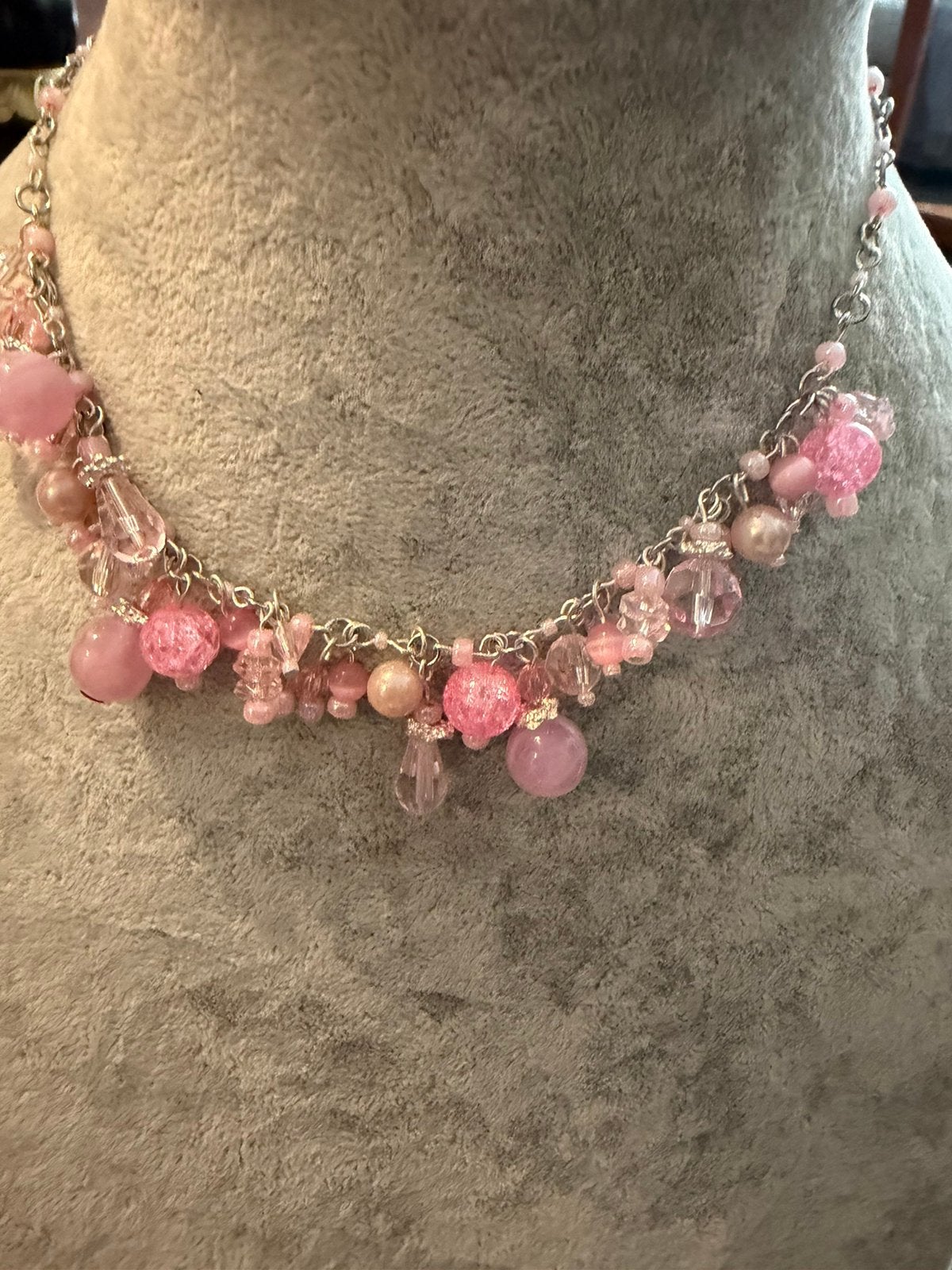Partij 8 stuks roze ketting glas 44/10, Verzenden, Nieuw, Roze, Overige materialen