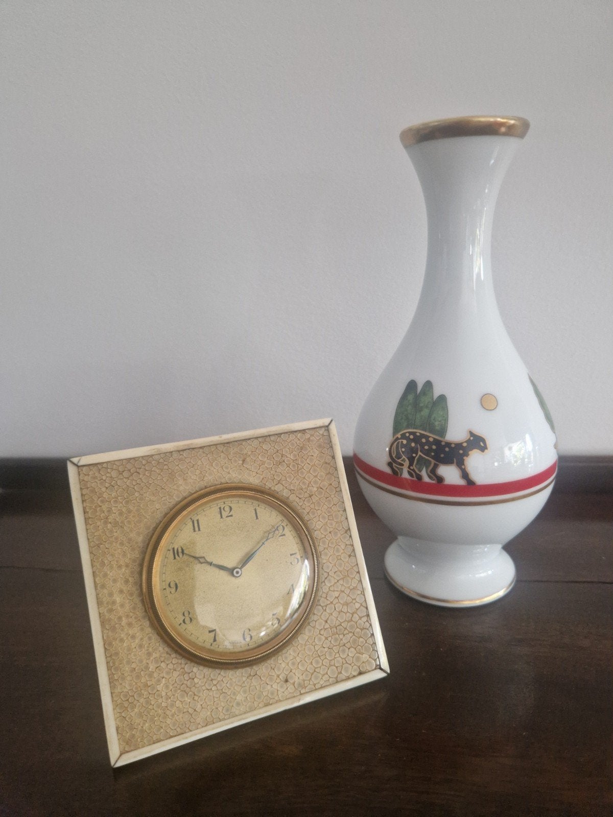 France Art Deco tafelklok Galuchat Shagreen Rroggenhuid, Antiek en Kunst, Ophalen of Verzenden