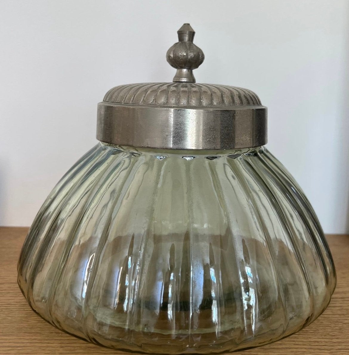 Vintage glazen pot met metalen deksel, Ophalen of Verzenden
