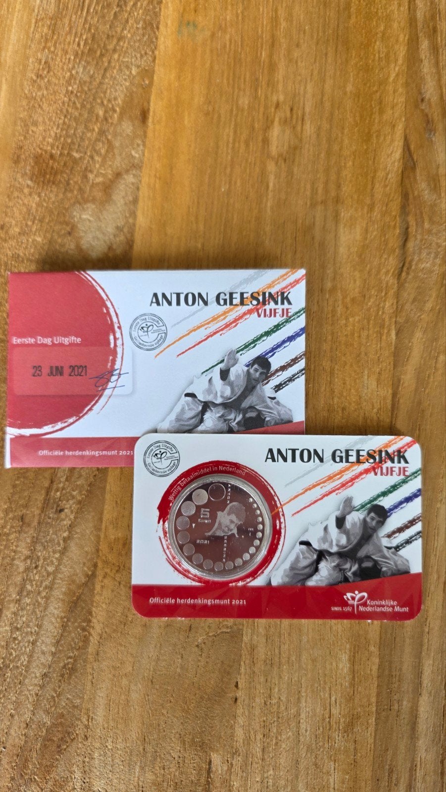 Anton Geesink vijfje, eerste dag uitgifte, Postzegels en Munten, Ophalen of Verzenden, Euro's
