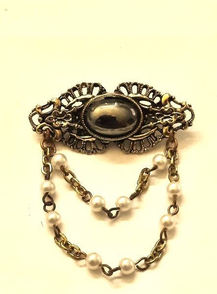 Victoriaanse Barok broche met Hematiet-look Parelkettinkjes, Ophalen, Nieuw, Goud, Overige materialen