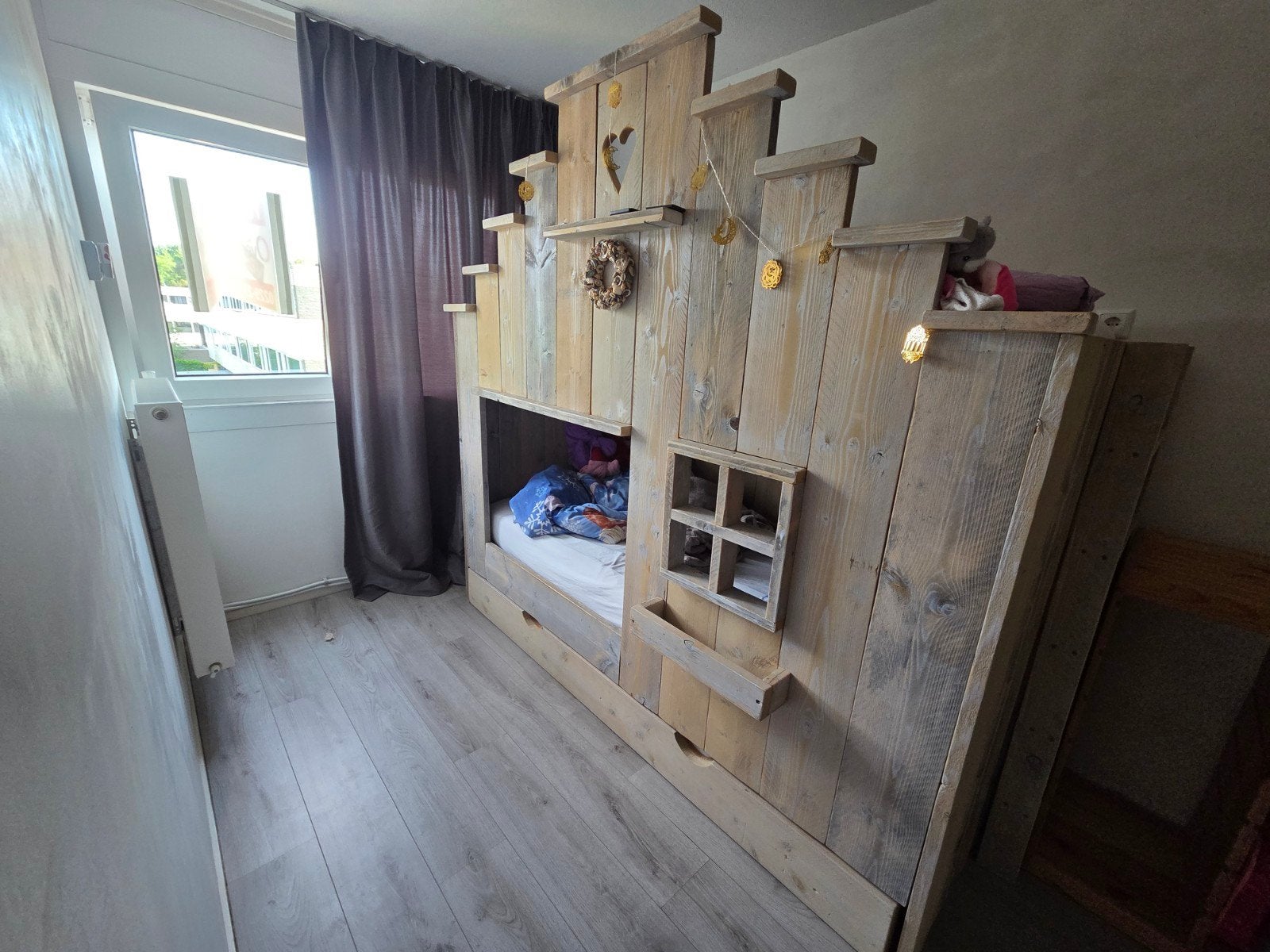 Uniek Designer Stapelbed voor Kinderen - Handgemaakt Hout, Ophalen, 90 cm, 160 tot 180 cm, Tweepersoons