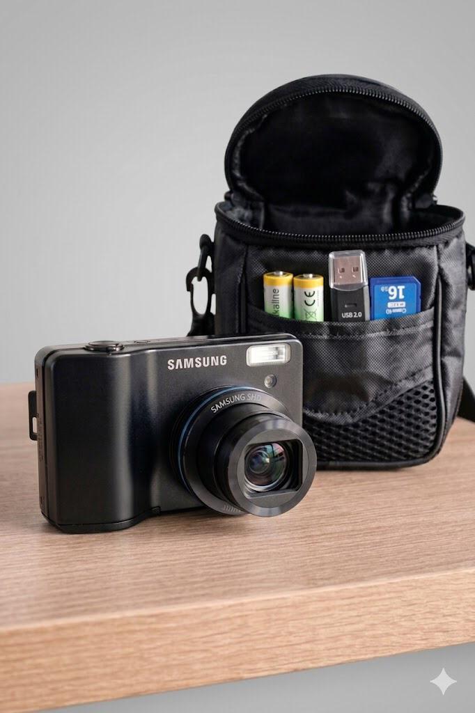 Samsung S1050 compactcamera set 10MP + tas + SD + batterijen, Ophalen of Verzenden, Zo goed als nieuw, Samsung