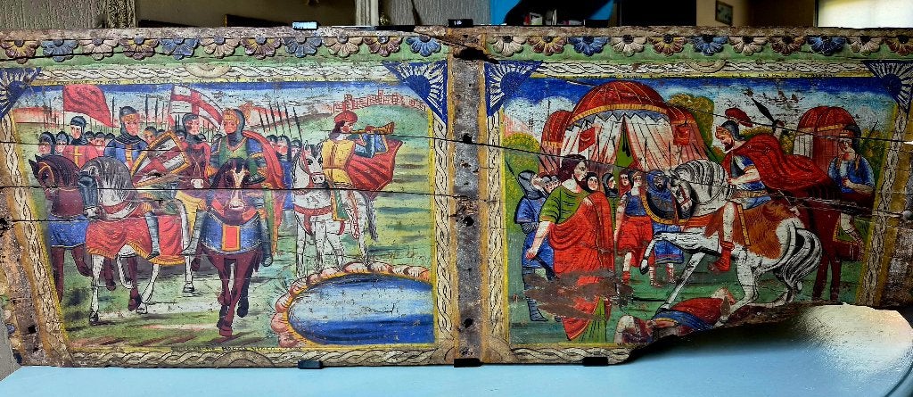 Beschilderd fragment Italiaans rijtuig , eind 19e eeuw, Ophalen of Verzenden, Klassiek, Overige onderwerpen, Gesigneerd