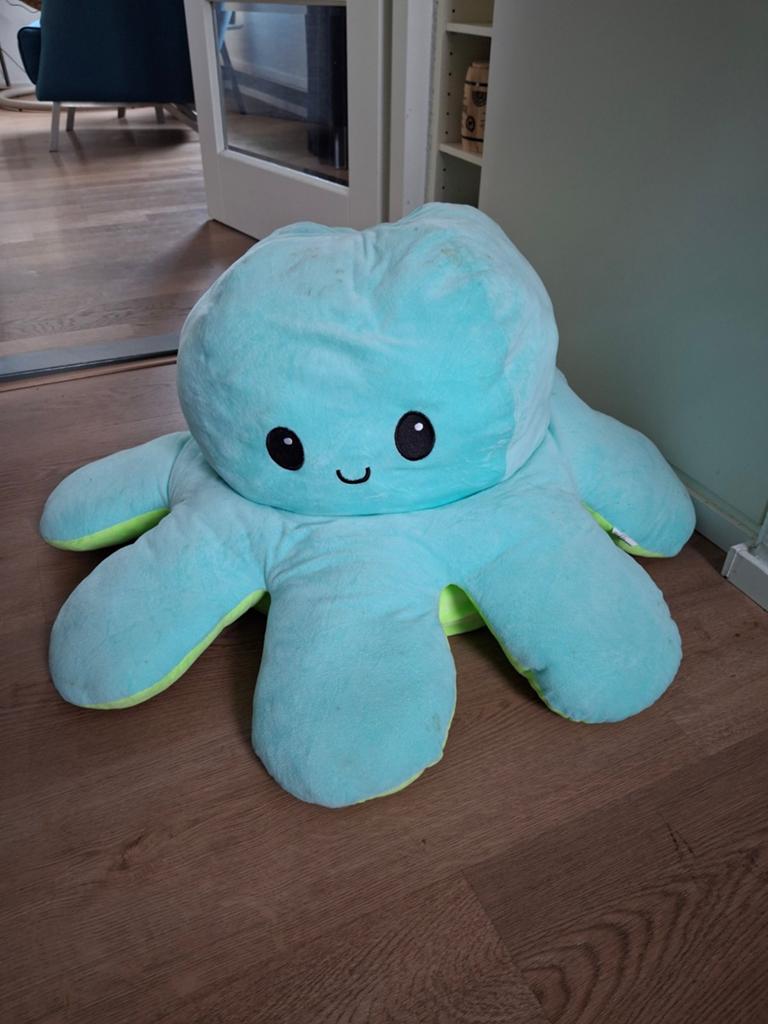 Grote omkeerbare octopus knuffel 80x45cm, Overige typen, Blauw, Ophalen of Verzenden, Zo goed als nieuw