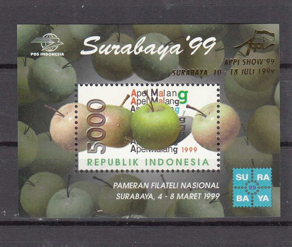 Indonesie 1999 Mi nr blok 143,  SURABAYA ’99, fruit appel, Ophalen of Verzenden, Postfris, Zuidoost-Azië