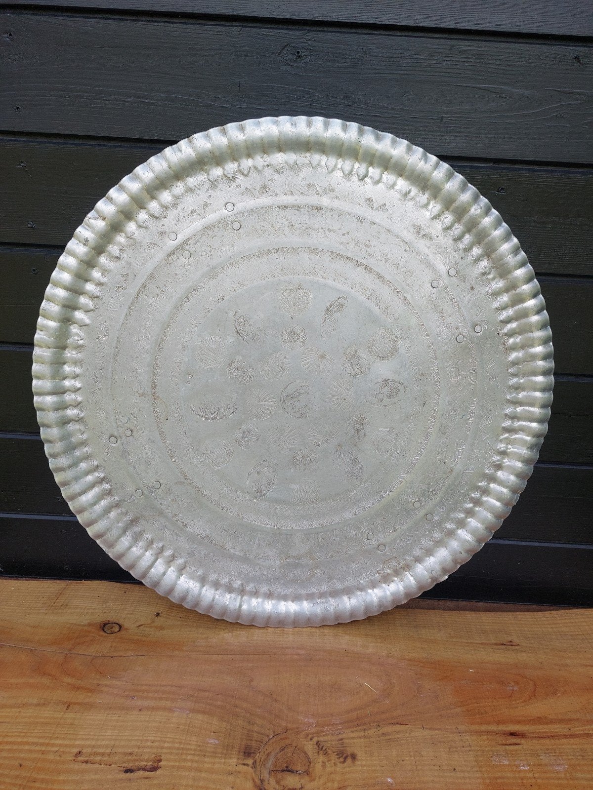 Marokkaans metalen tafel/dienblad met inklapbare poten, Ophalen, Minder dan 45 cm, Gebruikt, Metaal of Aluminium